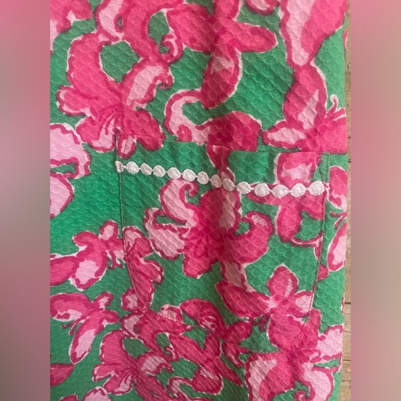 Girls Lilly Pulitzer sz 14 Green Pink Butterfly Floral Shift Dress w/ Pockets - Picture 3 of 11